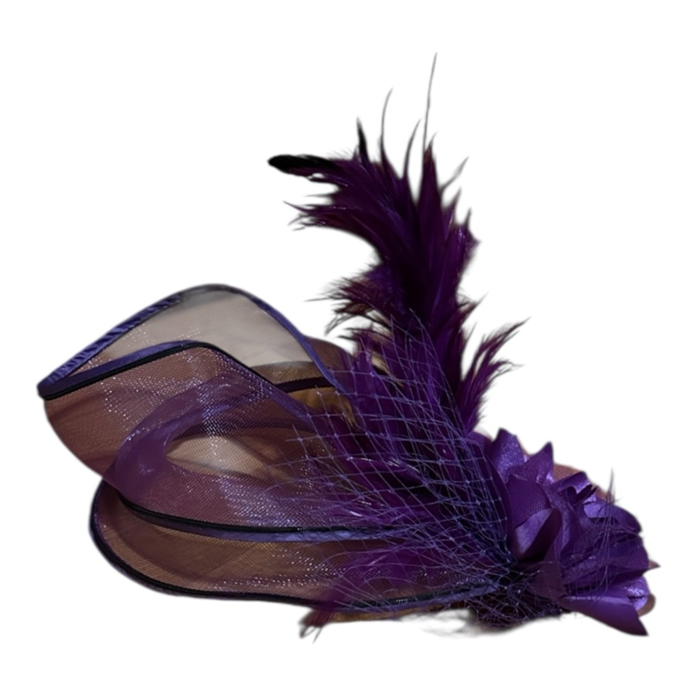 Elegant Purple Feathered,Mesh & Ribbon Fascinator with hair clip - Picture 5 of 10
